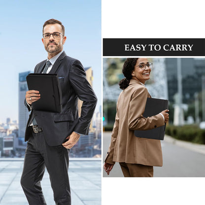 ProCase Portfolio Business Padfolio Folder with Handle and Zipper, Conference Meeting Executive File Legal Document Organizer with Pockets Letter Size A4 Writing Pad Notepad Padfolio -Allblack