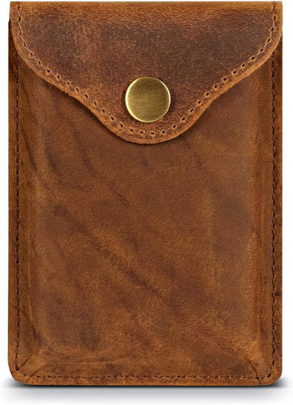 Brown Leather Card Holder with RFID Protection. Distressed leather Business Card Holder or Credit Card Wallet for Men or Women for your pocket or purse