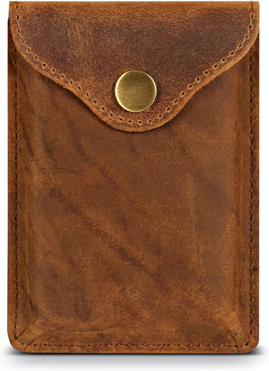 Brown Leather Card Holder with RFID Protection. Distressed leather Business Card Holder or Credit Card Wallet for Men or Women for your pocket or purse