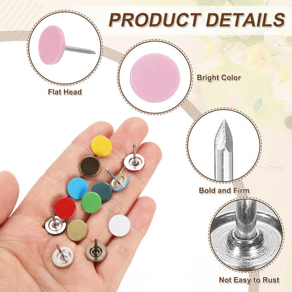 uxcell 120Pcs Push Pins, 11mmx17mm Round Flat Head Decorative Thumb Tacks Upholstery Tacks for Cork Board Office Wall Hangings, Pink