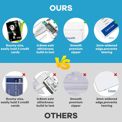 Abeyath10 Pack Extra Thick ID Card Name Badge Holder Heavy Duty Waterproof Clear Plastic PVC Horizontal Sleeve Pocket Resealable