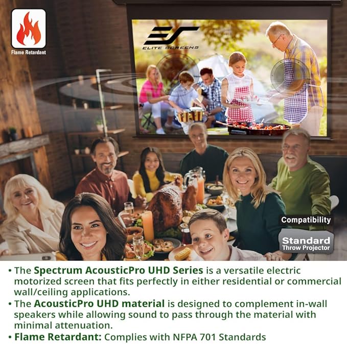 Elite Screens Spectrum AcousticPro UHD, 135-INCH Motorized Electric Projector Screen Moiré-Free Sound Transparent Perforated Weave Movie Home Theaters, ELECTRIC135H2-AUHD