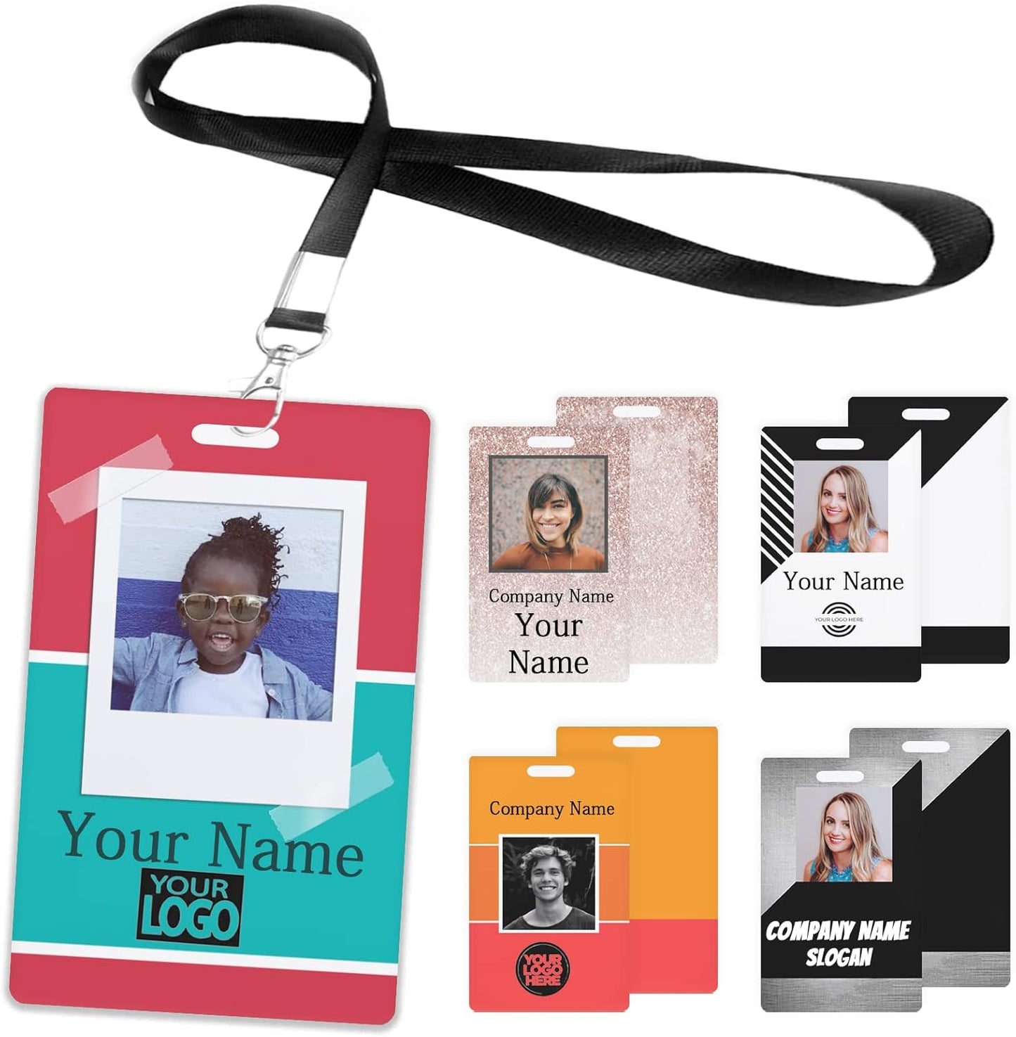 Custom Id Badge, Personalized Employee Photo Identification Card with Lanyard, Durable ID Card for Office Worker Doctor Nurse Student-Vertical-Template12