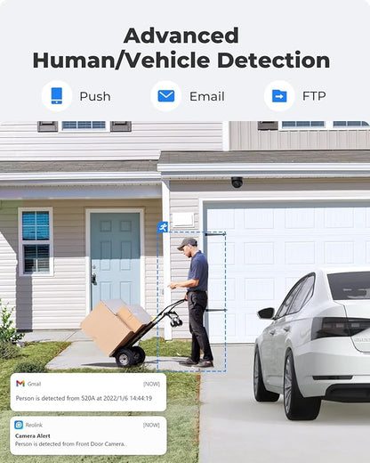 REOLINK 5MP PoE Camera for Home Security, Surveillance Outdoor Indoor, Support 512GB SD Card, Human/Vehicle/Pet Detection, Work with Smart Home, 100ft IR Night Vision, Time-Lapse, RLC-520A(Black)