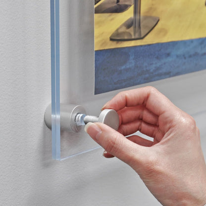 Azar Displays 105528 Floating Acrylic Wall Frame with Silver Stand Off Caps: 17" X 22" Graphic Size. Overall Frame Size: 21" X 26", Clear