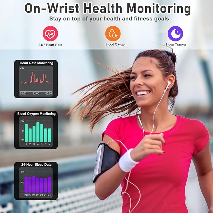 Fitness Tracker with 24/7 Heart Rate, Blood Oxygen, Sleep Tracker, 1.47''Waterproof Fitness Watch, Activity Tracker with Step Tracker for Women Men