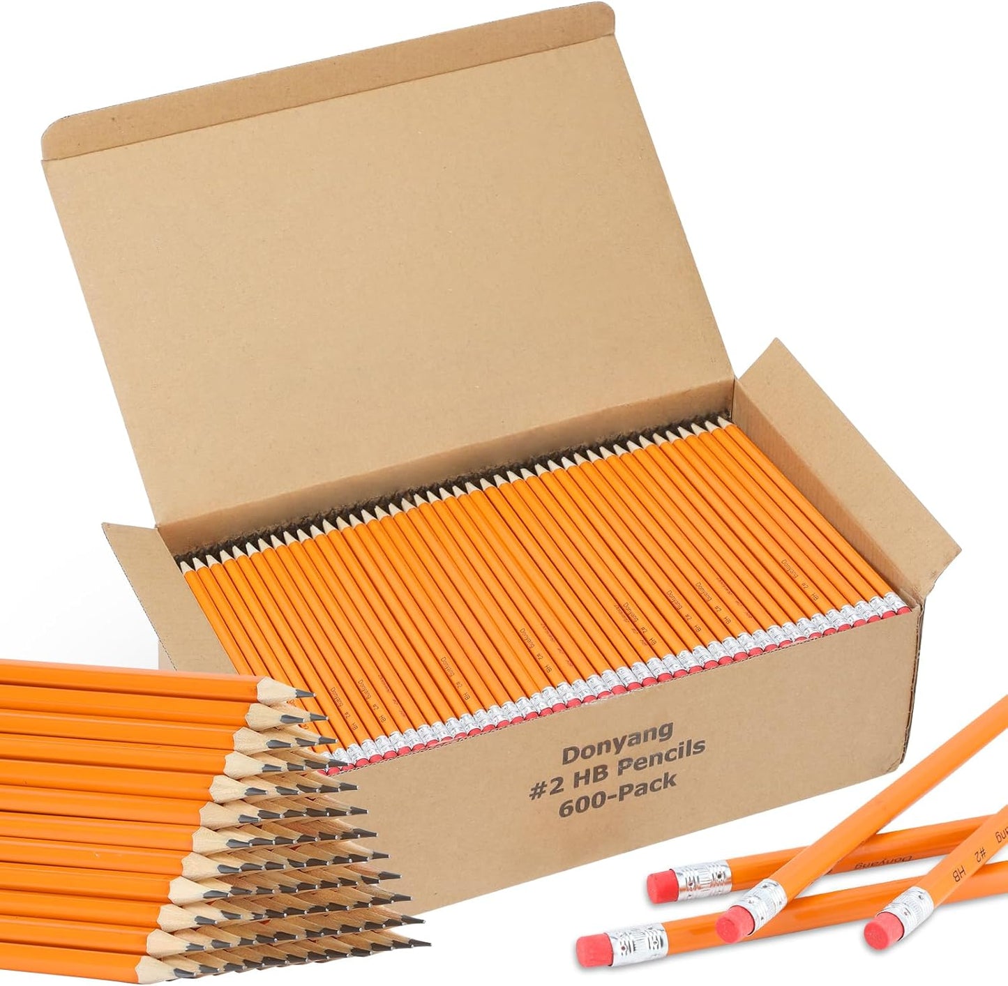 Donyang 600 Pack #2 HB Pencils Bulk, Pre-Sharpened with Erasers, Back to School Supplies, Teacher Supplies Office Essentials Accessories, Number 2 HB Yellow Pencils for Writing, Drawing and Sketching