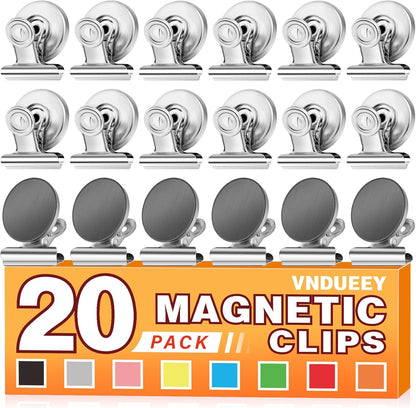 VNDUEEY 20 Pack Silver Magnetic Clips for Refrigerator, Strong Fridge Magnets Heavy Duty Magnet Clips Whiteboard Magnets, Magnetic Clips for Home School Office