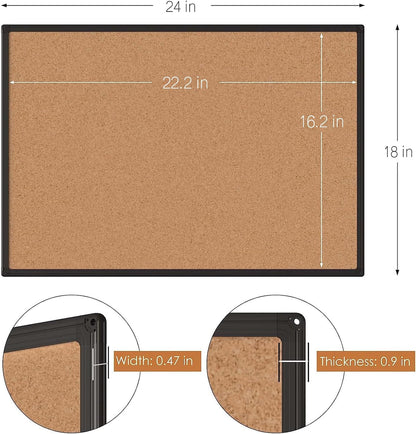 Board2by 2-Pack Cork Board Bulletin Board 24 x 18, Black Aluminium Framed Corkboard, Office Board for Wall Cork, Large Wall Mounted Notice Pin Board with 32 Push Pins for School, Home & Office