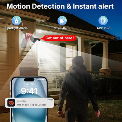 Rraycom 4CH Home Security Camera System, 2pcs Wired Outdoor PoE IP 3MP Cameras with Motion Detection, Two-Way Audio, Spotlight, 4K/3MP 4CH NVR with 1TB HDD for 24-7 Recording, No Monthly Fee