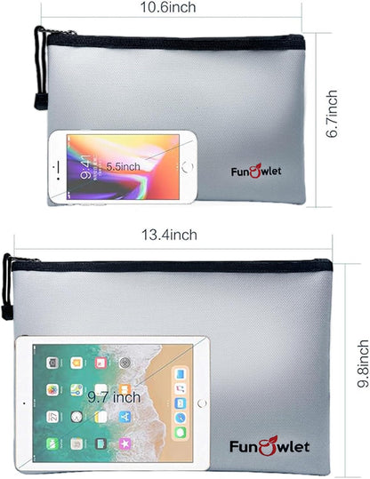Fireproof Safe Money Document Bags - 2 Pack 13.4" x 9.8" and 10.6" x 6.7" Waterproof Zipper Bag, Fire & Water Resistant Storage Organizer Pouch for A4 A5 Documents Holder,File,Cash,Passport,Tablet