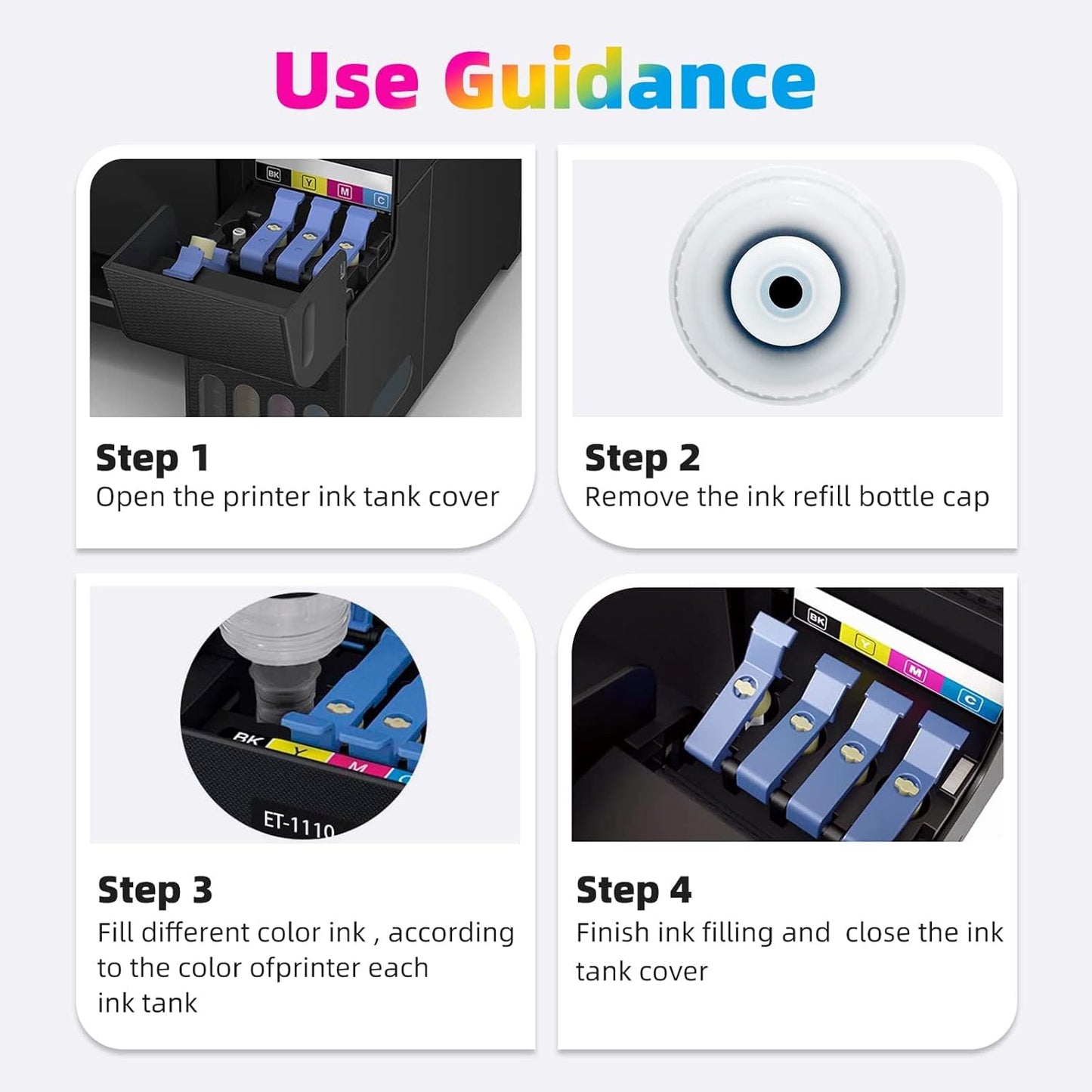 T502 502 Ink Refill Bottles Compatible for Ecotank ET2760 ET-4760 ET2750 ET-3760 ET-2850 ET-15000 ST-4000 ST-2000 ET-3710 ET-3850 ET-3750 ET-4850 ET-3830 ET4750 ET2700 Printers (BK C M Y)