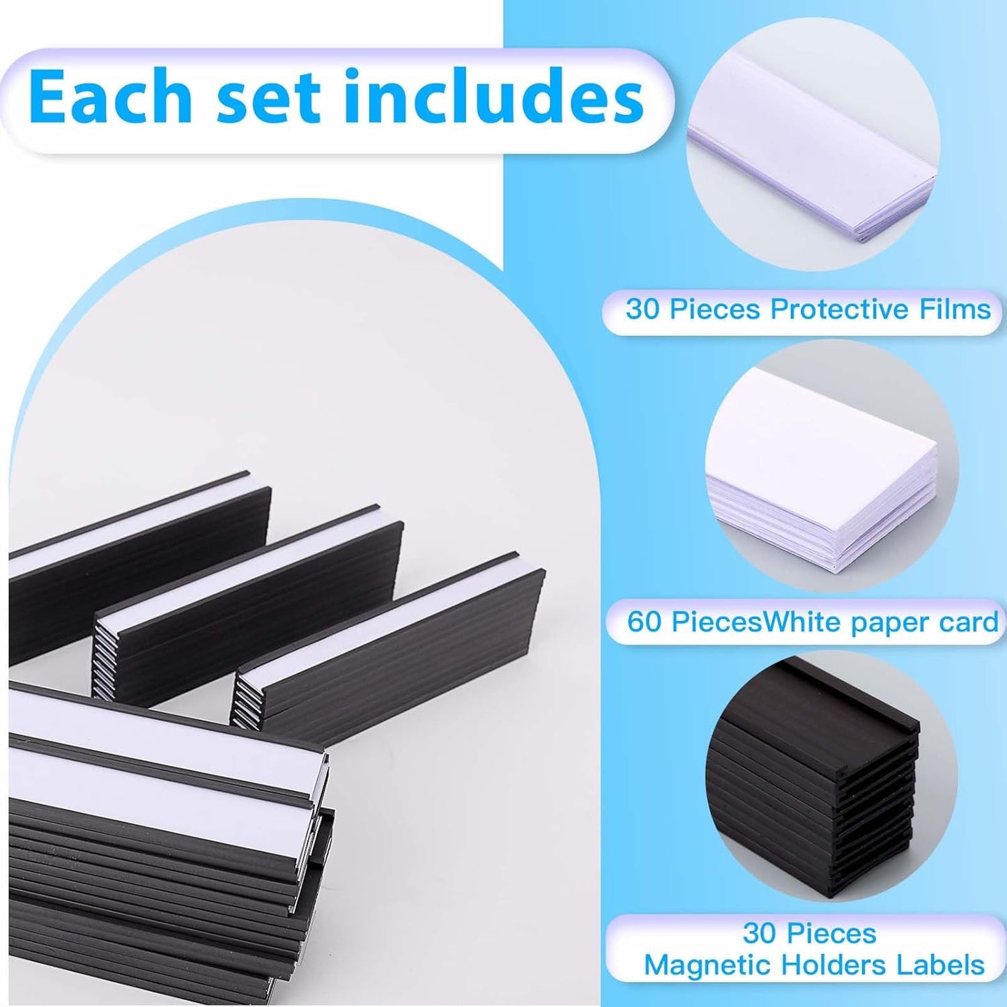 Eeoyu Magnetic Label Holders with Magnets Magnetic Data Card Holders with Clear Plastic Protectors for Metal Shelf, Whiteboard, Set of 50 (0.75 x 6 Inch)