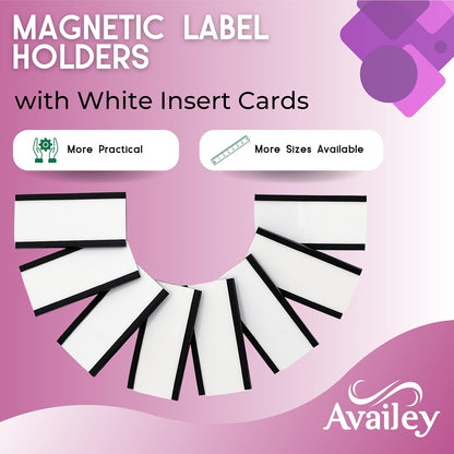 Availey 60 Pack Magnetic 'C' Channel Label Holders for Metal Racks and Shelves with Protective Films and Replacement Strips 2" x 1"