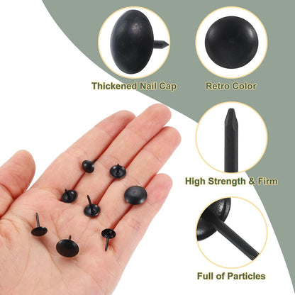 uxcell 100 Pcs Upholstery Tacks, 9 x 9mm Round Head Upholstery Nails Pins Vintage Decorative Furniture Tacks for Chairs Sofas Beds DIY Project, Black