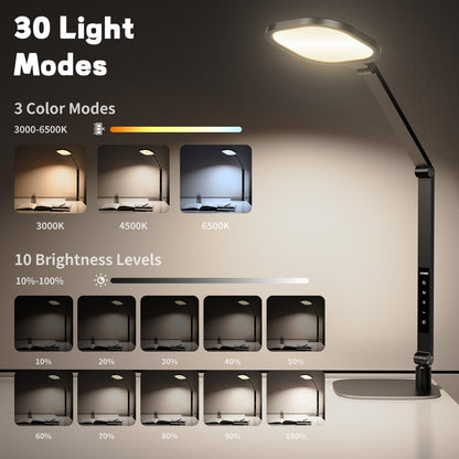 LED Desk Lamp for Home Office, Desk Light for Video Call, 3 Color Temperature 10 Brightness Computer Light, Dimmable Led Desk Light with Memory & Timer Func, Metal Swing Arm Table Lamp
