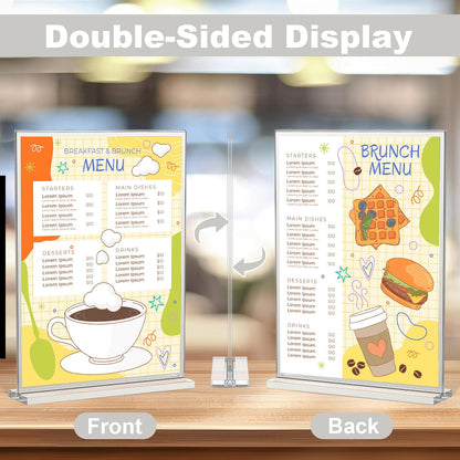 EHWINE 8 Pack Acrylic Sign Holder 8.5 x 11, Double-Sided Tabletop Silver Sign Holder, Clear Acrylic Picture Frame Menu Flyer Paper Holder Display Stand for Home Wedding Party (with Non-Slip Pads)