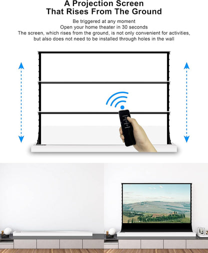 VIVIDSTORM-Home Cinema S 92 inches Portable Folding Stand Floor Rising Movie Screen Sound Transparent Perforated White Screen Compatible with Ordinary Projector,VWSDSTPW92H