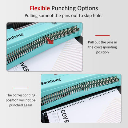 SAMHONG Spiral Coil Binding Machine - Electric Coil Inserter & 20-Sheet Punch (Letter/A4/A5) | 46 Fully Disengaging Dies | Adjustable Margins | Bind up to 440 Sheets | Free Coil Spines & Plier