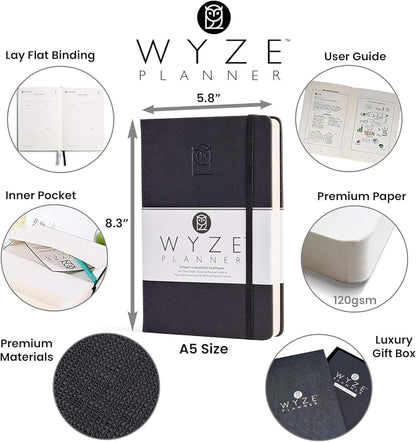 Undated Daily Planner – 3-Month A5 Productivity Organizer with Full Page Per Day, Hourly Schedule, Goal Setting, Habit Tracker, Weekly & Monthly Pages – Hardcover Time Management Notebook (Black)