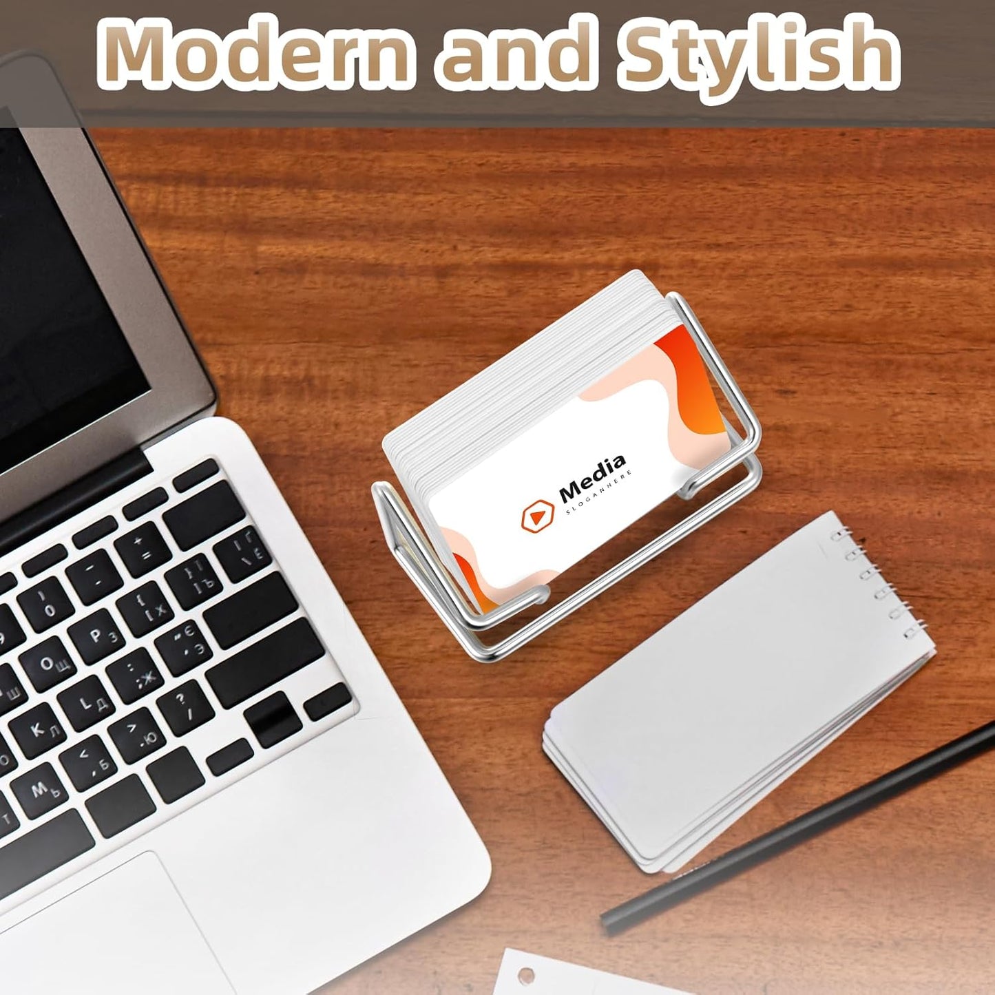 Landhoow 2 Pcs Business Card Holder for Desk, Cute Metal Card Organizers Display Stand Postcard Holder Rack for Desktop Working Office Home Daily Use (Silver)