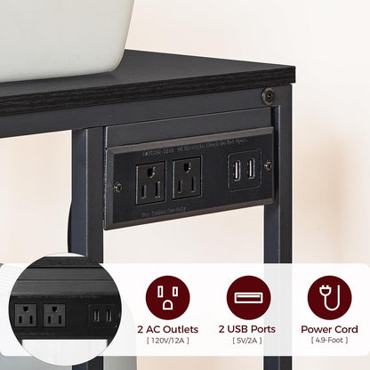 Mobile Printer Stand, 3-Tier Industrial Printer Cart with Power Outlets and 2 USB Ports, Rolling Printer Table on Wheels for Home Offices Kitchen Organization Rack, Black PTHB78E01