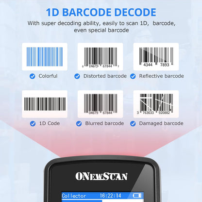 Barcode Scanner, Wireless 1D Inventory Scanner Data Collector Data Terminal Portable with 2.8" TFT Color LCD Screen Cordless Handheld Barcode Reader for Store, Inventory, Supermarket, Warehouse