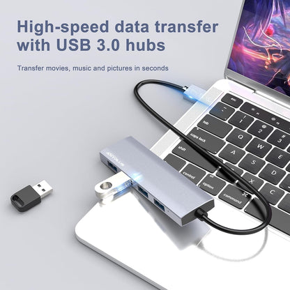 USB Hub, USB 3.0 Hub Aluminum Alloy Ultra Slim USB Splitter, Portable 4 Port USB Extender, USB Hub for Laptop, PC, MacBook, iMac, Surface Pro, Mac Pro, Flash Drive, XPS 【Grey】