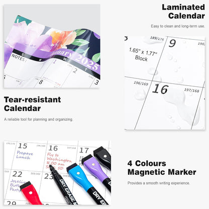 Ospelelf Dry Erase Wall Calendar 2025-2026 Large Laminated Calendar 32'' x 48'' Yearly Office Horizontal 24 Month Calendar, Use Jan 2025 - Dec 2026 (Floral)