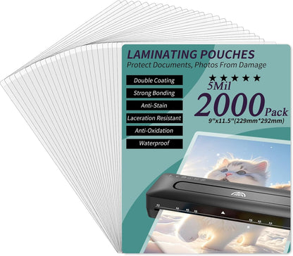 Laminating Sheets - 5Mil Thermal Laminating Pouches, 9"x11.5" Clear Laminate Sheets for Schedules, Menus, Certificates, Art Drawings, Round Corner, 2000 Pack