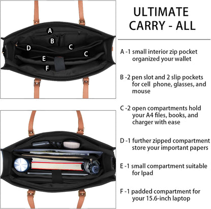Laptop Bag for Women Waterproof Lightweight Leather 15.6 Inch Computer Tote Bag Business Office Briefcase Large Capacity Handbag Shoulder Bag Professional Office Work Bag