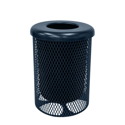 RFT-DBL Heavy Duty 32 Gallon Round Trash Receptacle, Liner Included, Dark Blue with Flat Top, Made in America