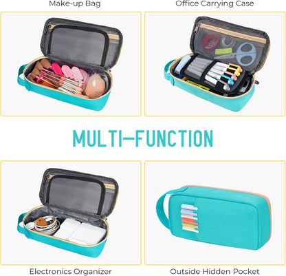 ECHSRT Big Pencil Case, Aesthetic Portable Zipper Pencil Bag with Hidden Pocket, Special Pouch for Men Women Adults, Stationery Organizer Pen Cases for Office Travel, Teal