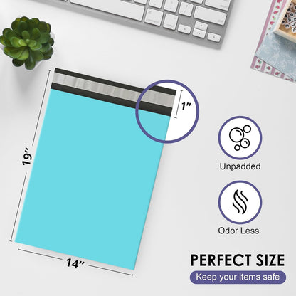 Teal Large Poly Mailers 14.5x19 Inch | Strong Adhesive Self-Seal Mailer Bag | Tear, Tamper, Water Resistant Shipping Envelopes | Thick Strong polymailer Bags | Clothing Shipping Bags | 500 Pcs Bulk