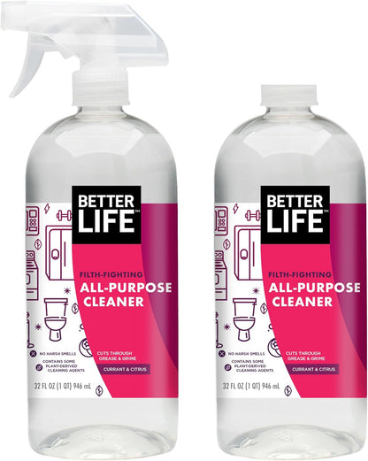 Better Life Multi Surface Cleaner - Plant Derived Cleaner Spray, Non-Toxic All Purpose Cleaners, Eco-Friendly Non Toxic Cleaning Supplies for Home, Currant and Citrus Scent, 32 Fl Oz * 2