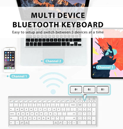 iClever BK10 Bluetooth Keyboard, Universal Bluetooth 5.1 Wireless Keyboard with Number Pad, Ergonomic Design, Multi-Device Compatibility, Stable Connection for Mac, iPad, iPhone, Android, Windows