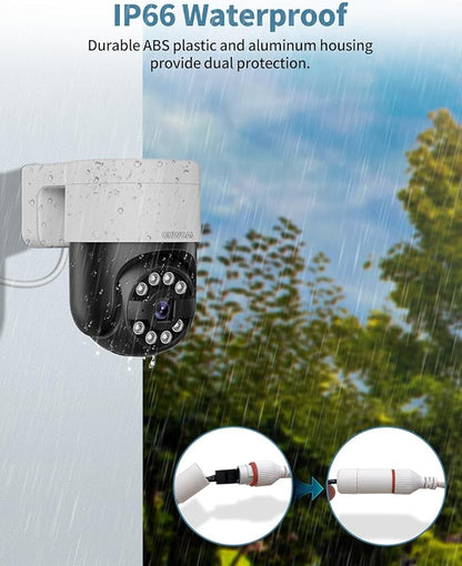 OHWOAI 《130°Wide Angle & 2-Way Audio 》4K Outdoor Wired Security Camera System,360 Degrees Security PTZ IP Cameras,Surveillance Video Equipment, Surveillance DVR Kits