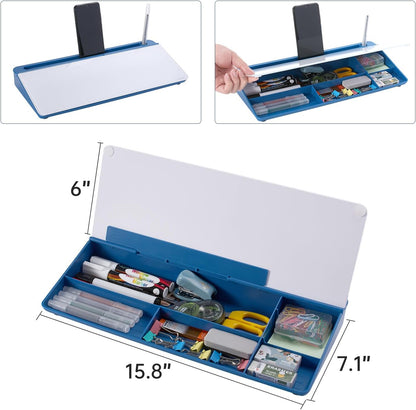Small Glass Desktop Whiteboard Dry-Erase-Board - Computer Keyboard Stand White Board Surface Pad with Drawer, Desk Organizers