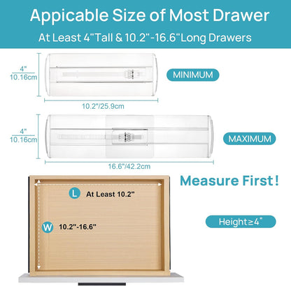 Vtopmart 8 Pack Drawer Dividers for Clothes, 4" High 10.2"-16.6" Adjustable Expandable Dresser Drawer Organizer, Clear Plastic Separators for Dresser, Baby Clothing, Underwear, Cosmetic, Toiletries