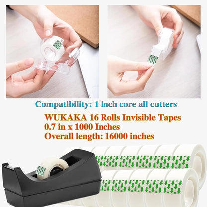16 Rolls Invisible Tape 0.7 in x 980 Inches 1 inch Core, for Office, Home, School