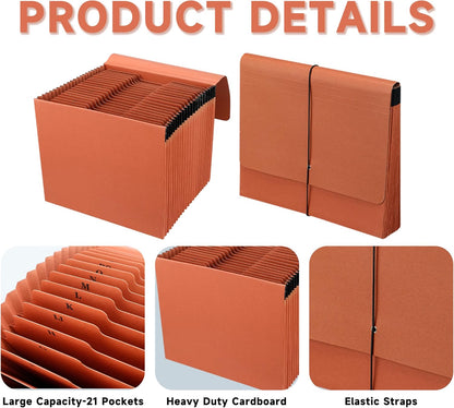 2 Packs Expanding File Pockets with Cover,21 Pockets Accordion File Organizer,Letter Size File Folder,Heavy Duty Expanding File Folder for Classroom,Home,Office and Travel