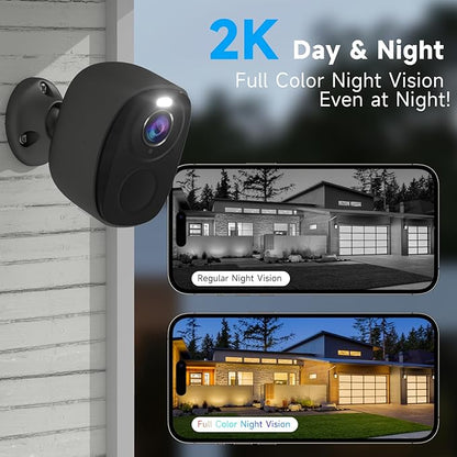 4PCs 2K Security Camera Wireless Outdoor, Surveillance Indoor Home Camera, Battery Powered WiFi Security Cameras with Color Night Vision, AI Motion Detection, 2-Way Audio, IP65, SD/Cloud, Works Alexa