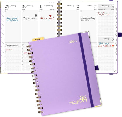 POPRUN 2026 Planner (Large Size 10'' x 8'' Wire-Bound Hard Cover) Daily Weekly and Monthly Calendar - Agenda 2026 (Jan.2026-Dec.2026) with Hourly Schedule, Monthly Tabs - Violet