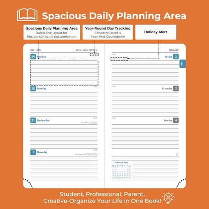 Weekly Monthly 2026 Planner (Jan.26-Dec.26),6.5"x3.75",12 Months Agenda Plan with Month Tabs & Pocket,Expenses/Note Pages, Appointment Book Calendar with Hardcover Vegan Leather Cover,Orange