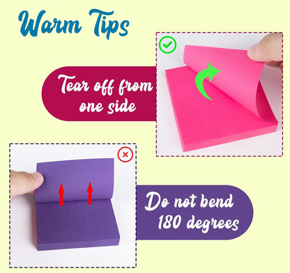 (6 Pack) Sticky Notes Pads,600 Super Adhesive Sticky Notes,3 x 3 Self Sticky Pads,600 Sheets Bulk Notepads,6 Colors Notes Post,Bright Colors Sticky Notepads Easy to Post for Office,Home,School