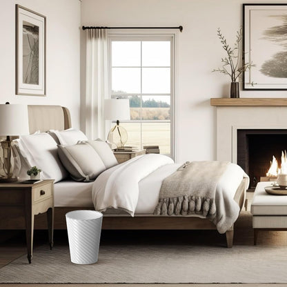 Bathroom Trash Can, 8 Pack 1.8 Gallons Small Trash Can with Trash Bags, Bathroom Garbage Can, Plastic Trash Bin, Round Waste Basket for Bedroom, Office, Kitchen, Room, Compact Space (White)