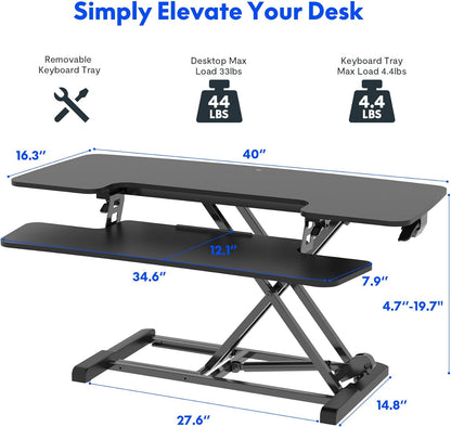 FLEXISPOT Standing Desk Converter 40in Sit to Stand up Desk Riser Height Adjustable Computer Workstation with Spacious 2-Tier Desktop Black