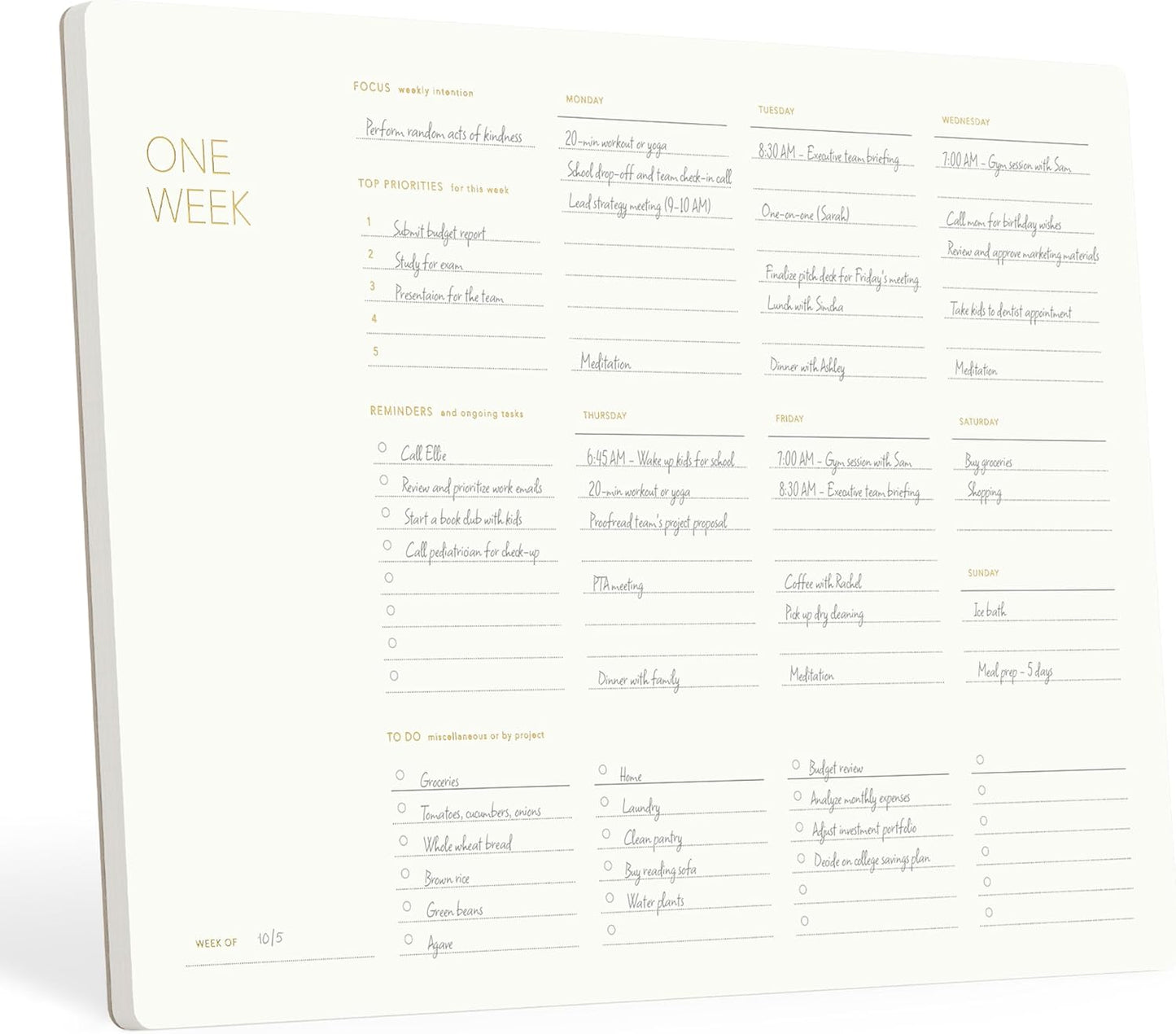 One Week - Elegant Undated Weekly Desk Planner, Gold Foiled, A4, Minimalist Weekly To Do List Notepad, Daily Schedule, Work Week Planner Pad, Eco-friendly, FSC™ Certified
