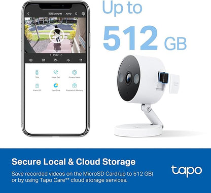 Tapo 2K QHD Security Camera Indoor/Outdoor, 2024 PCMag Editor's Choice, Color Night Vision, Free Person/Pet/Vehicle Detection, Baby Monitor, Local/Cloud Storage, IP66, Dual-Spotlight, Plug-in(C120)