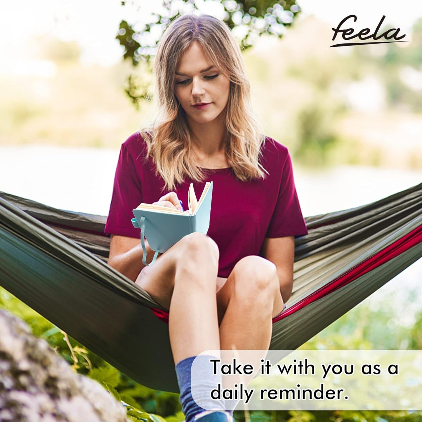 feela 6 Pack Pocket Small Notebooks Bulk, Mini Cute Memo Notepads Hardcover College Ruled Lined Journals with Pen Holder for Women Girls Office School, with 6 Black Pens, 3.5”x 5.5”, A6, Sky Blue